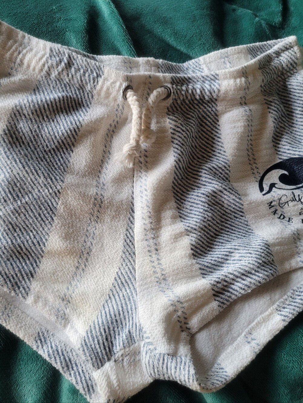 Womens Striped Drawstring Shortswhite Blue No Pockets Cotton Polyester